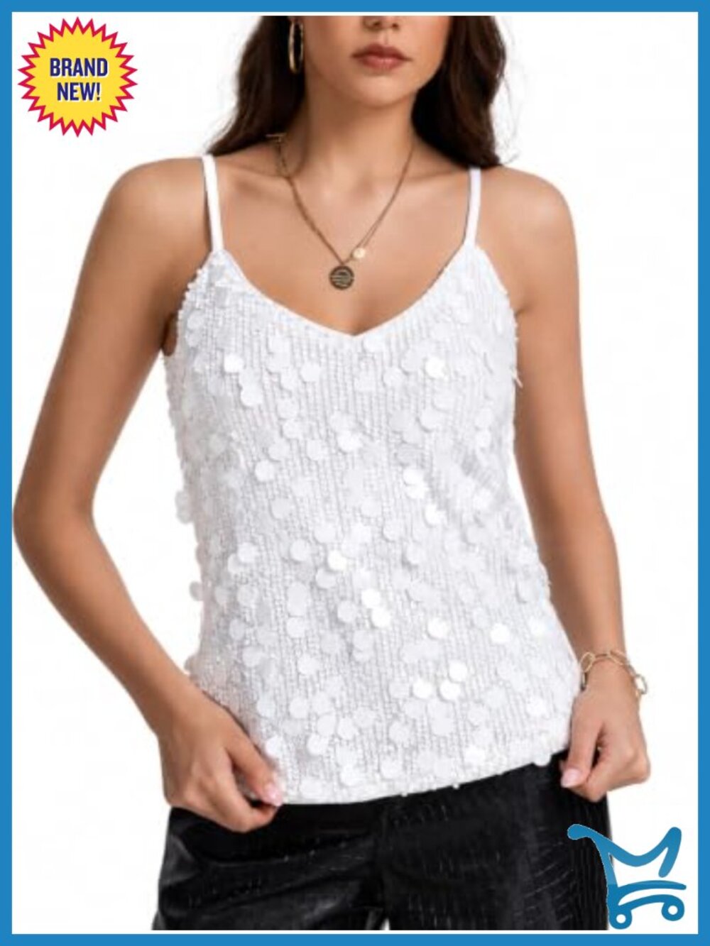 Sequin Camisole Top Sparkly Spaghetti Strap Going Out Tank Top